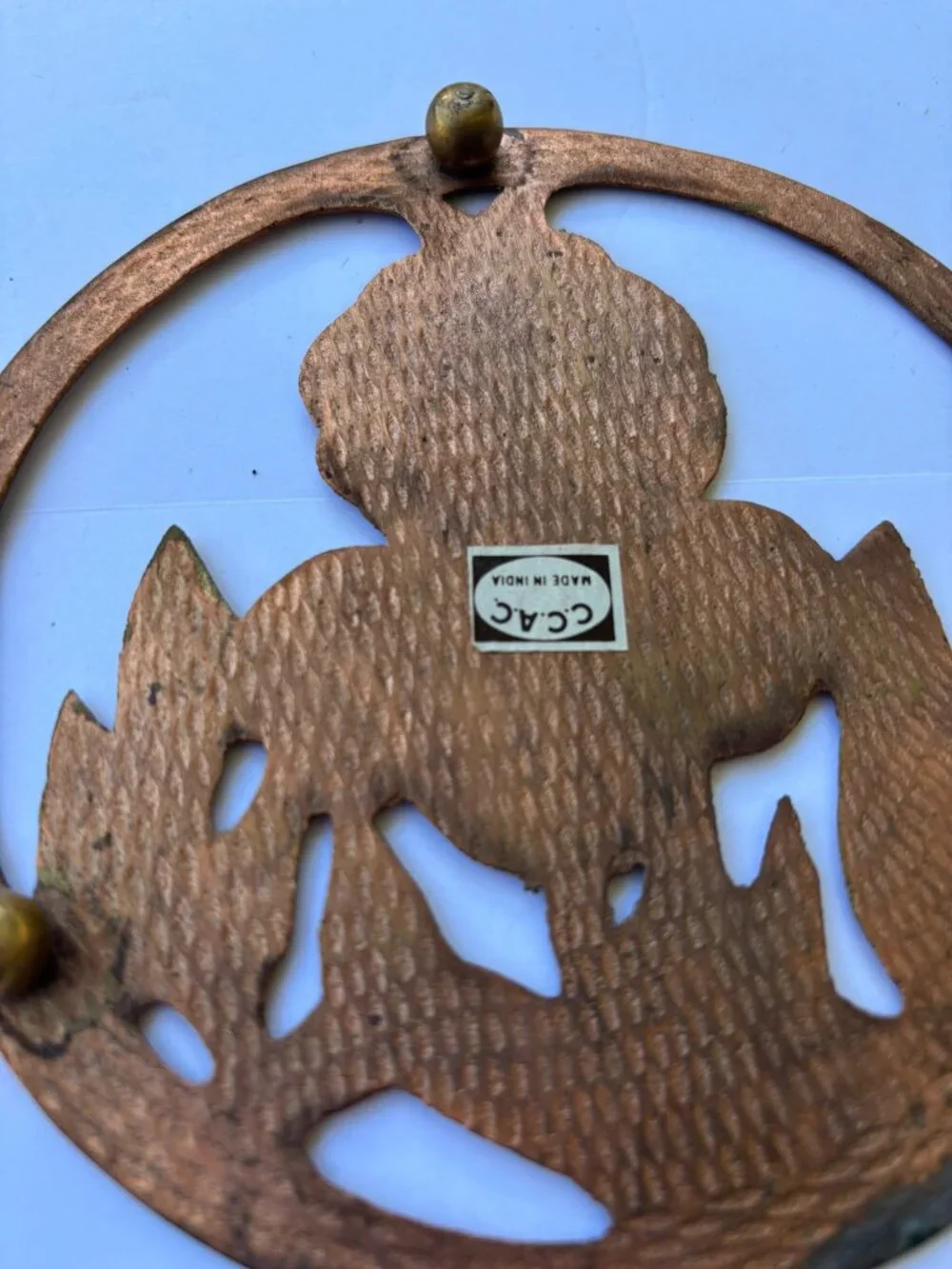 Vintage Mixed Metal Copper Brass Iris Flower Round Trivet Wall Decor Made in Ind